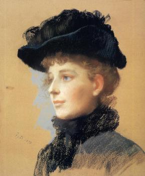 Frank Duveneck : Portrait of a Woman with Black Hat